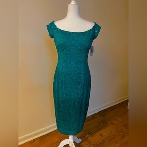 ALEX EVENINGS sz10 emerald green cocktail dress